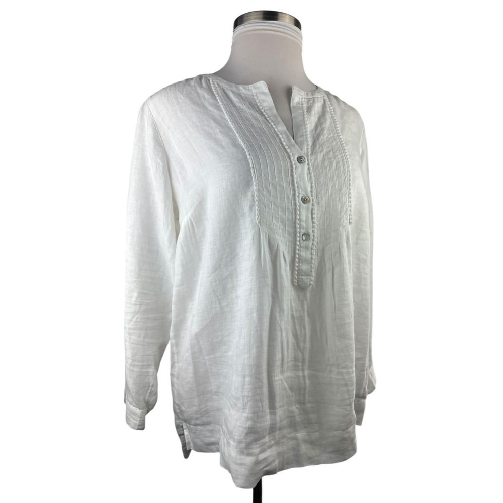 J. Jill x Love Linen Pintuck Mother of Pearl Button Top Lagenlook Plus Size 1X - Picture 3 of 13